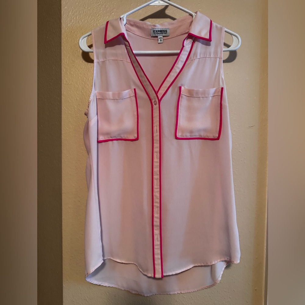 Express Light Pink Sleeveless Blouse with Dark Pink Trim